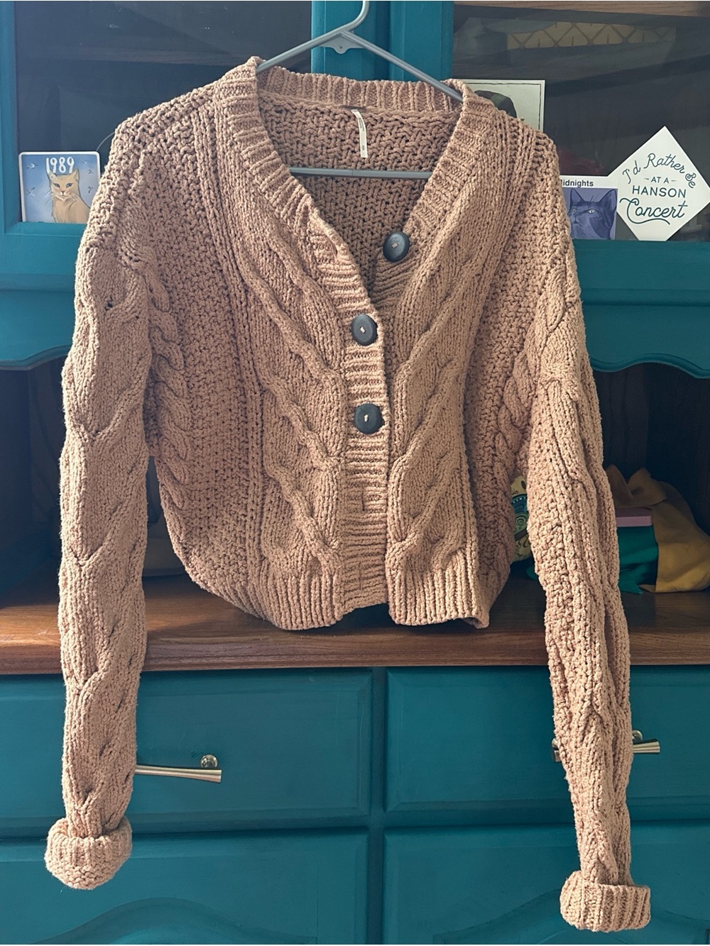 Free People Chunky Cable Knit Button-Front Cardigan - Brown